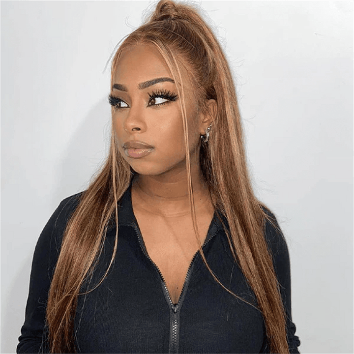 Straight Human Hair Highlight Ombre 4/27 Color Body Wave 13x4 Lace Front Wig - Msgem Hair