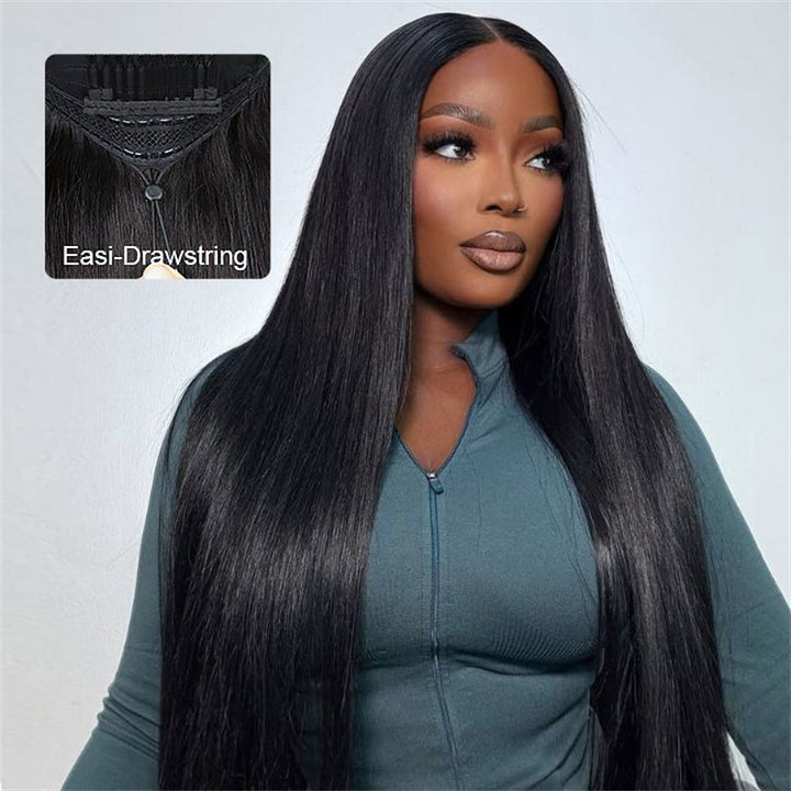 Msgem 13x4 13x6 Full Glueless Wig Straight Hair HD Lace Front Drawstring Wig Beginner Friendly