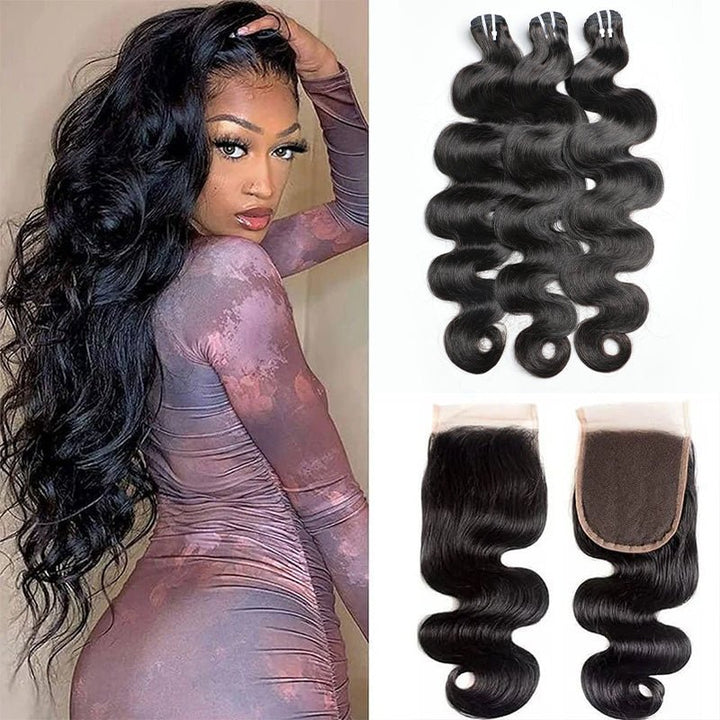 Unprocessed Malaysian Body Wave Hair 3 Bundles With 4x4 Lace Closure - Msgem Hair