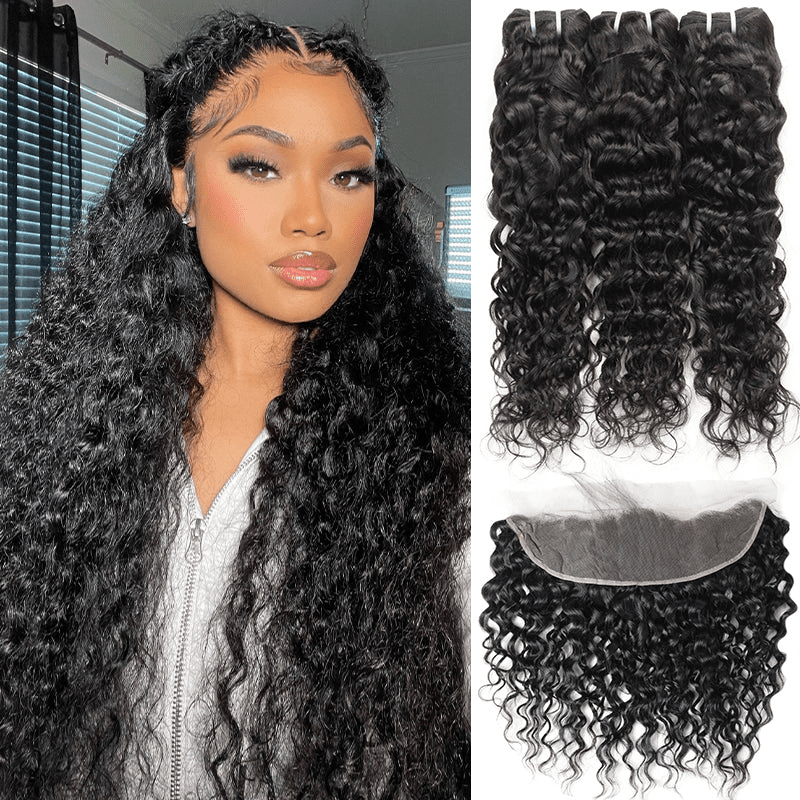 Virgin Hair Water Wave Hair Bundles With Transparent 13x4 Lace Frontal - Msgem Hair