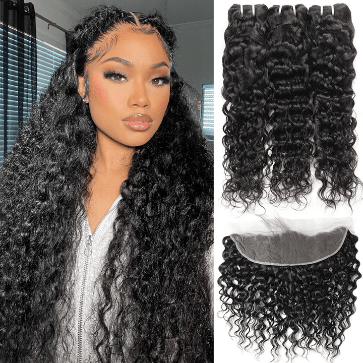 Virgin Hair Water Wave Hair Bundles With Transparent 13x4 Lace Frontal - Msgem Hair