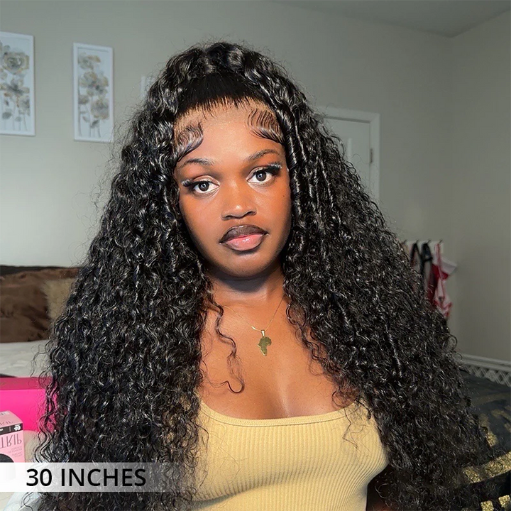 Msgem 300% Density Water Wave Human Hair Lace Front Wig With Elastic Drawstring