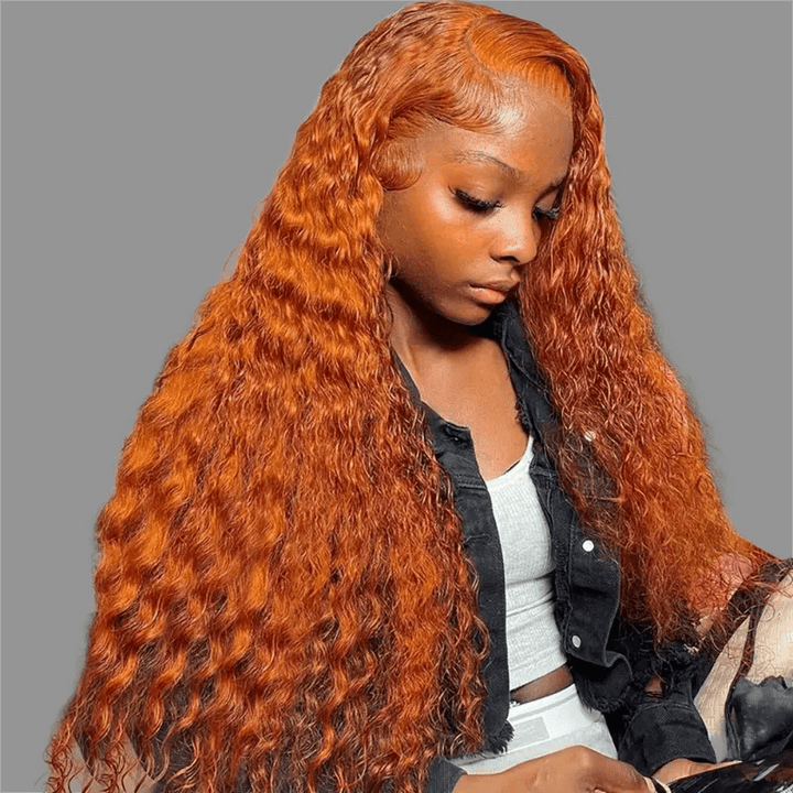 Water Wave 13x4 Lace Front Wig Orange Ginger Deep Wave Human Hair Wigs - Msgem Hair