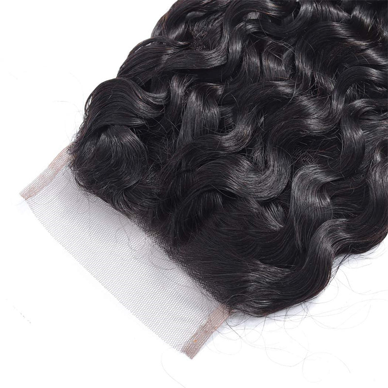 Water Wave 4x4 Lace Closure Human Hair Virgin Human Hair Swiss Lace Closures Natural Black Color For Women - Msgem Hair