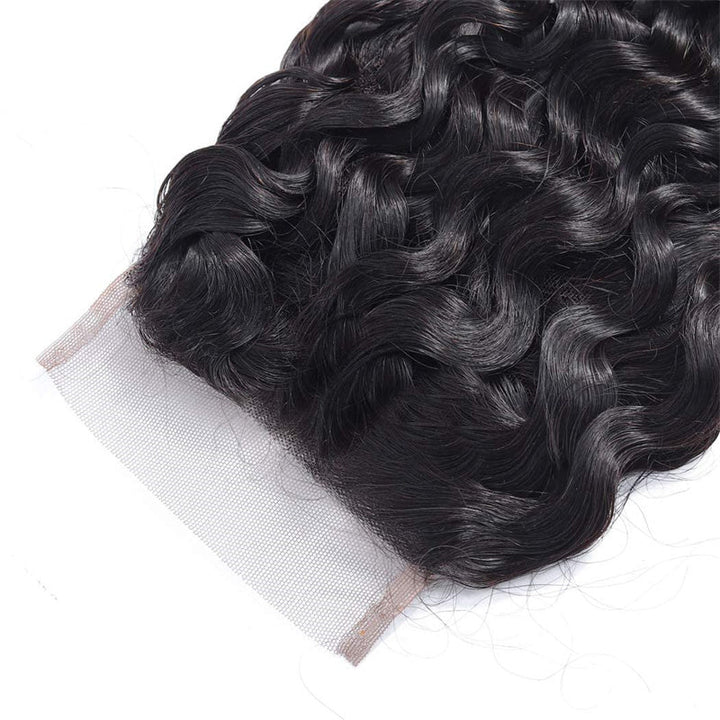 Water Wave 4x4 Lace Closure Human Hair Virgin Human Hair Swiss Lace Closures Natural Black Color For Women - Msgem Hair