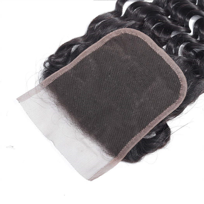 Water Wave 4x4 Lace Closure Human Hair Virgin Human Hair Swiss Lace Closures Natural Black Color For Women - Msgem Hair
