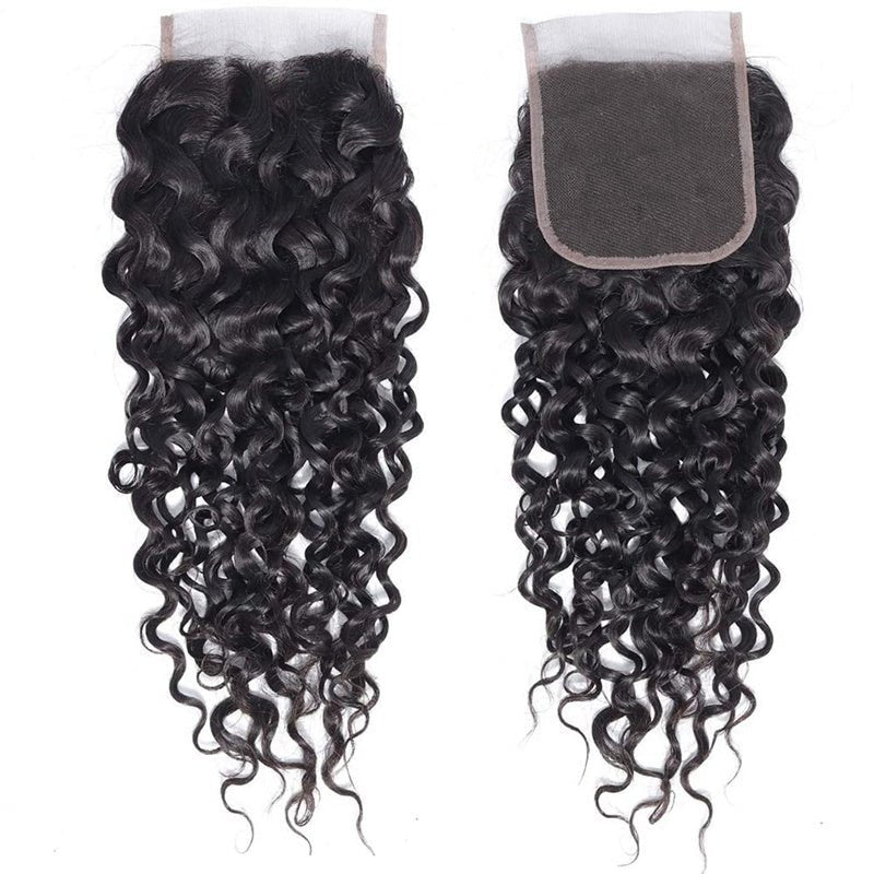 Water Wave 4x4 Lace Closure Human Hair Virgin Human Hair Swiss Lace Closures Natural Black Color For Women - Msgem Hair