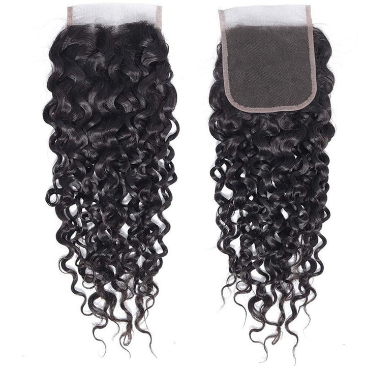 Water Wave 4x4 Lace Closure Human Hair Virgin Human Hair Swiss Lace Closures Natural Black Color For Women - Msgem Hair