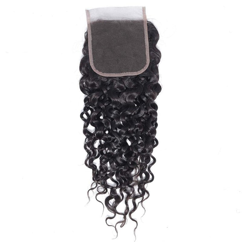 Water Wave 4x4 Lace Closure Human Hair Virgin Human Hair Swiss Lace Closures Natural Black Color For Women - Msgem Hair