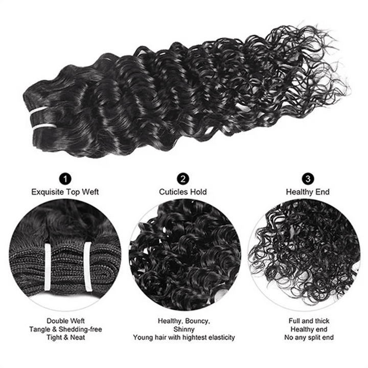 Water Wave Hair 4 Bundles With 4x4 Lace Closure 100% Virgin Human Hair - Msgem Hair