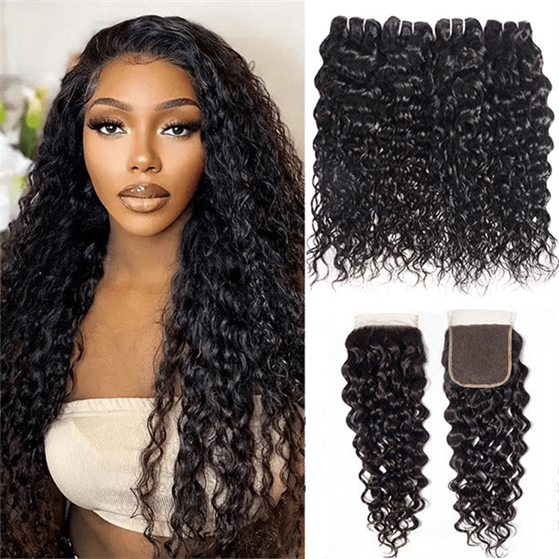 Water Wave Hair 4 Bundles With 4x4 Lace Closure 100% Virgin Human Hair - Msgem Hair