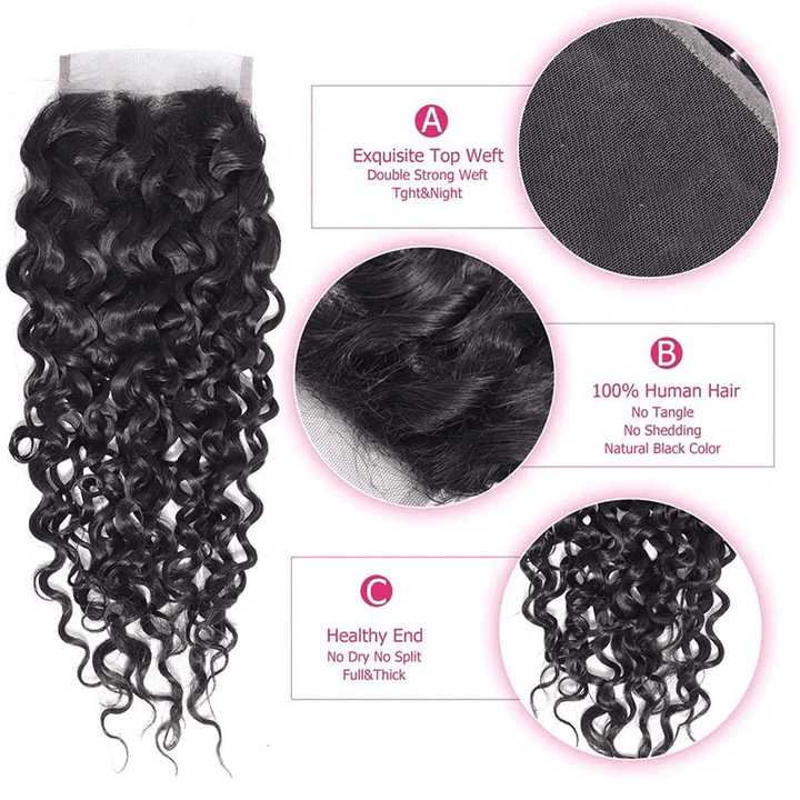 Water Wave Hair 4 Bundles With 4x4 Lace Closure 100% Virgin Human Hair - Msgem Hair