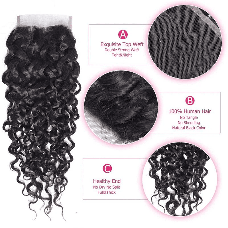 Water Wave Hair 4 Bundles With 4x4 Lace Closure 100% Virgin Human Hair - Msgem Hair