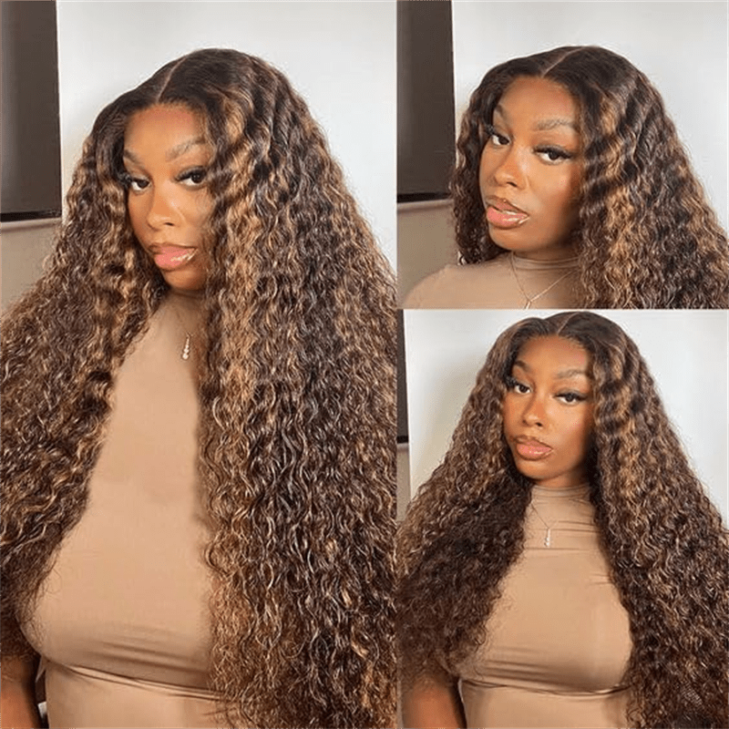 Water Wave Highlight Ombre 4/27 Color Deep Wave 13x4 Lace Front Human Hair Wig - Msgem Hair