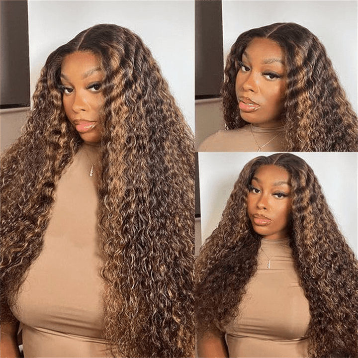 Water Wave Highlight Ombre 4/27 Color Deep Wave 13x4 Lace Front Human Hair Wig - Msgem Hair