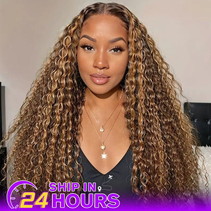Water Wave Highlight Ombre 4/27 Color Deep Wave 13x4 Lace Front Human Hair Wig - Msgem Hair