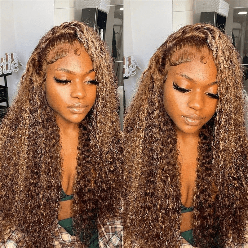 Water Wave Highlight Ombre 4/27 Color Deep Wave 13x4 Lace Front Human Hair Wig - Msgem Hair