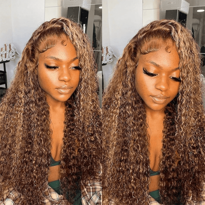 Water Wave Highlight Ombre 4/27 Color Deep Wave 13x4 Lace Front Human Hair Wig - Msgem Hair