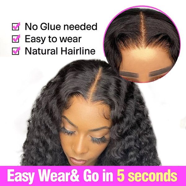 Msgem Glueless Wig with Elastic Belt Water Wave Pre Cut Wear&Go 5x5 Transparent HD Lace Closure - Msgem Hair