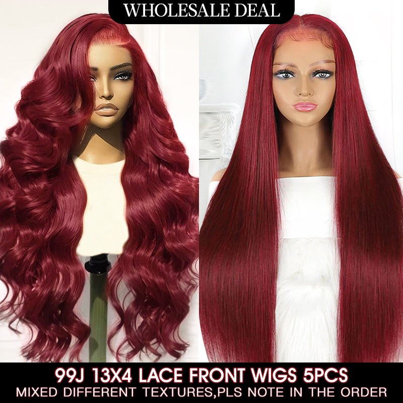 Wholesale | Msgem 99J 13x4 Lace Frontal Wig Colored Human Hair Wigs 5PCS - Msgem Hair