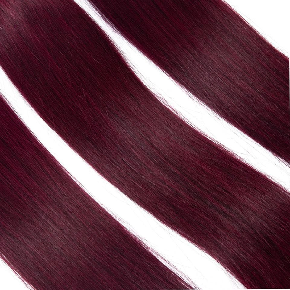 Wine Red Burgundy Straight Hair 3 Bundles With Closure 4x4 Colored 100% virgin human hair - Msgem Hair