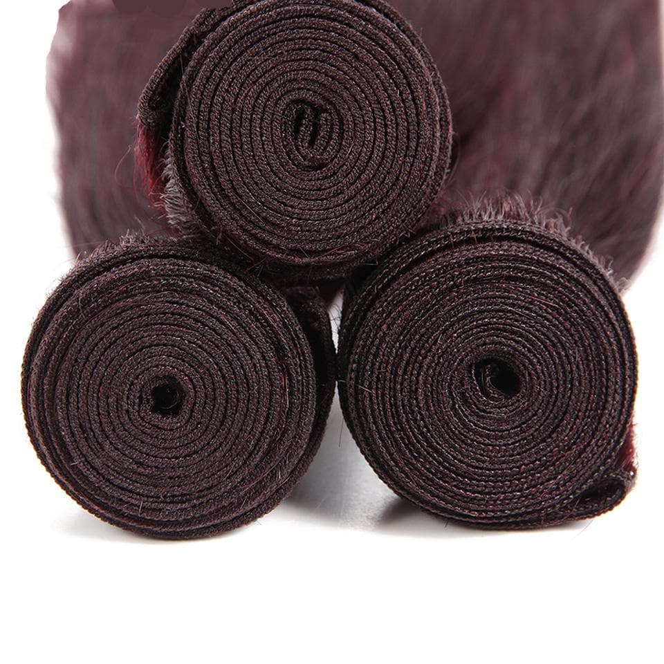 Wine Red Burgundy Straight Hair 3 Bundles With Closure 4x4 Colored 100% virgin human hair - Msgem Hair