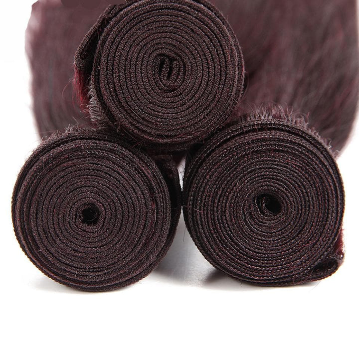 Wine Red Burgundy Straight Hair 3 Bundles With Closure 4x4 Colored 100% virgin human hair - Msgem Hair