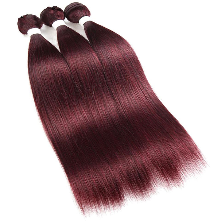 Wine Red Burgundy Straight Hair 3 Bundles With Closure 4x4 Colored 100% virgin human hair - Msgem Hair