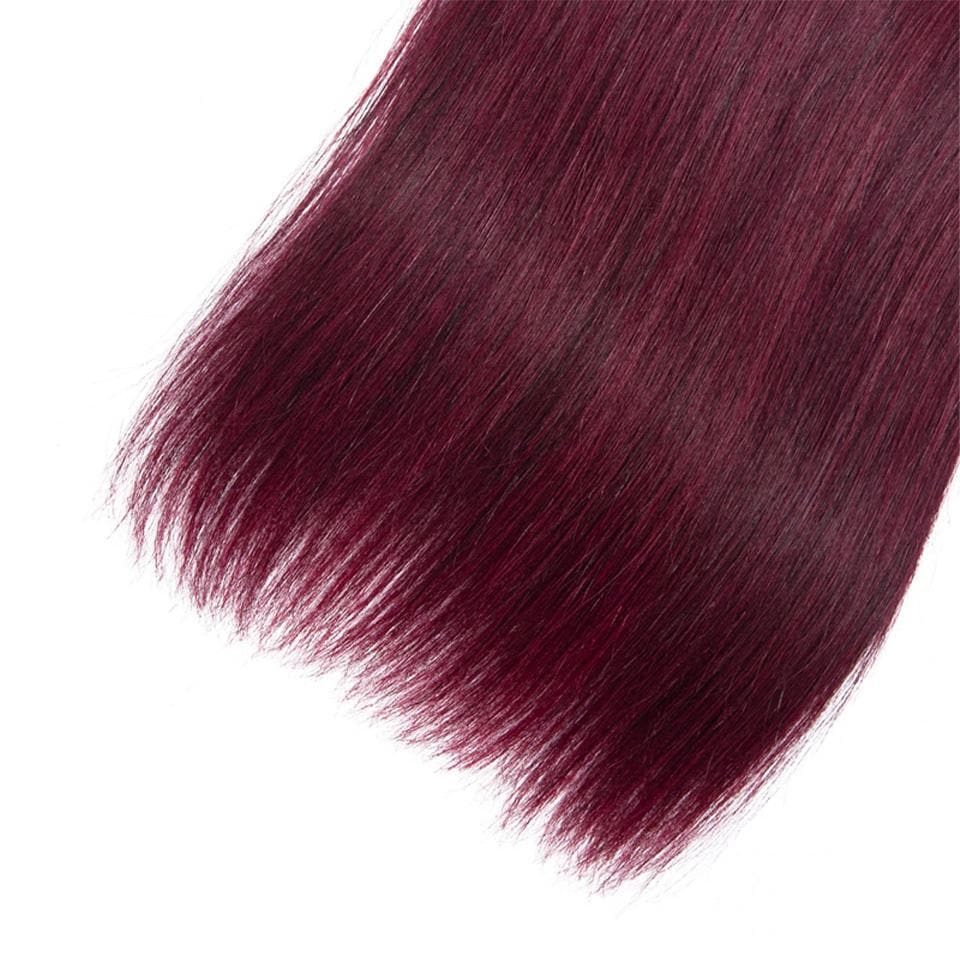 Wine Red Burgundy Straight Hair 3 Bundles With Closure 4x4 Colored 100% virgin human hair - Msgem Hair