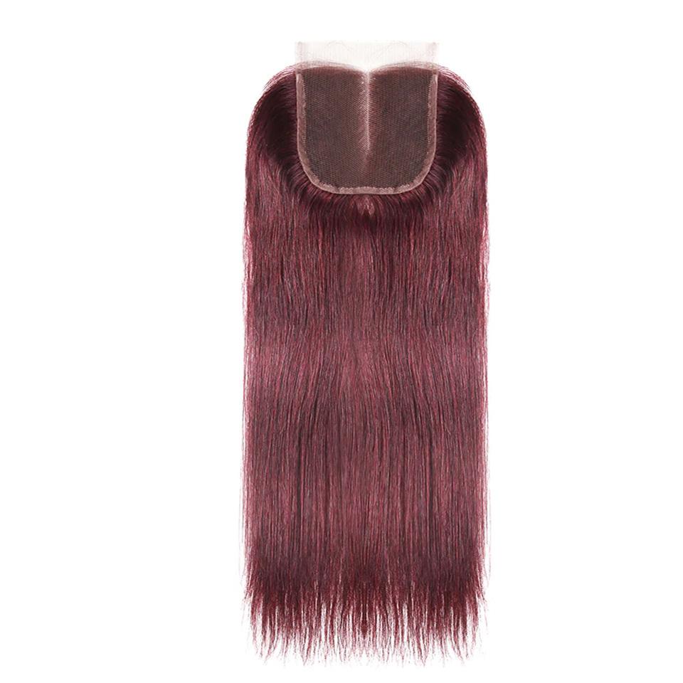 Wine Red Burgundy Straight Hair 3 Bundles With Closure 4x4 Colored 100% virgin human hair - Msgem Hair