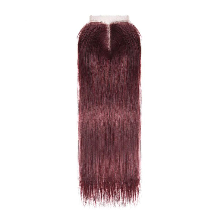 Wine Red Burgundy Straight Hair 3 Bundles With Closure 4x4 Colored 100% virgin human hair - Msgem Hair