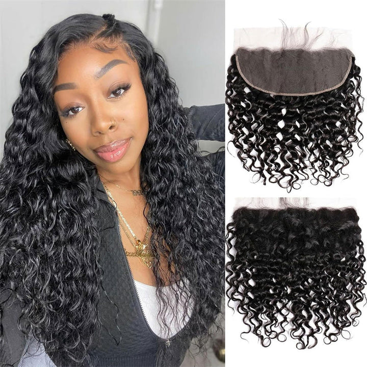 Msgem 13x6 Ear to Ear Lace Frontal Water Wave HD Transparent Frontal Closure Natural Black