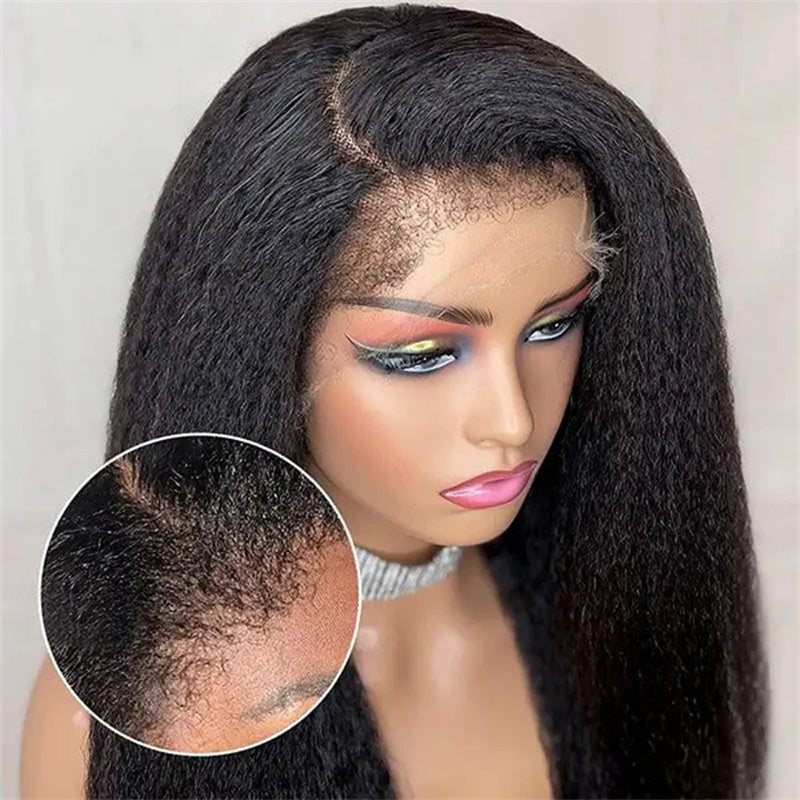 Msgem 4C Edge Hairline Kinky Straight 13x4 13x6 HD Invisible Lace Front Wigs With Kinky Edges Baby Hair