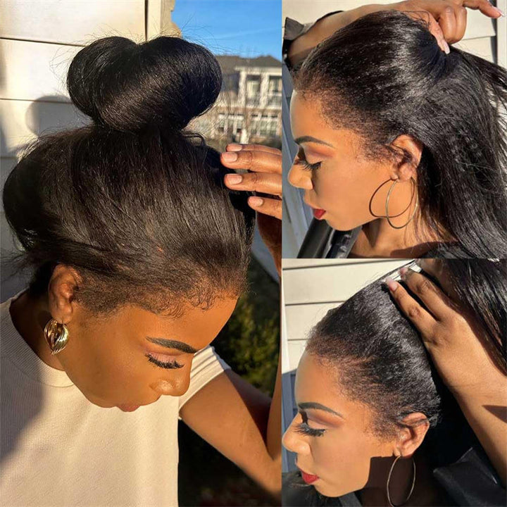 Msgem 4C Edge Hairline Kinky Straight 13x4 13x6 HD Invisible Lace Front Wigs With Kinky Edges Baby Hair