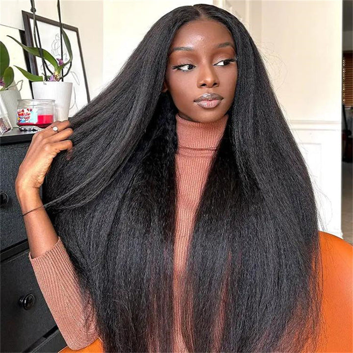 Kinky Straight Transparent Lace Front Wig 6x6 Lace Closure Wigs Human Hair for Black Women 180% Density - Msgem Hair